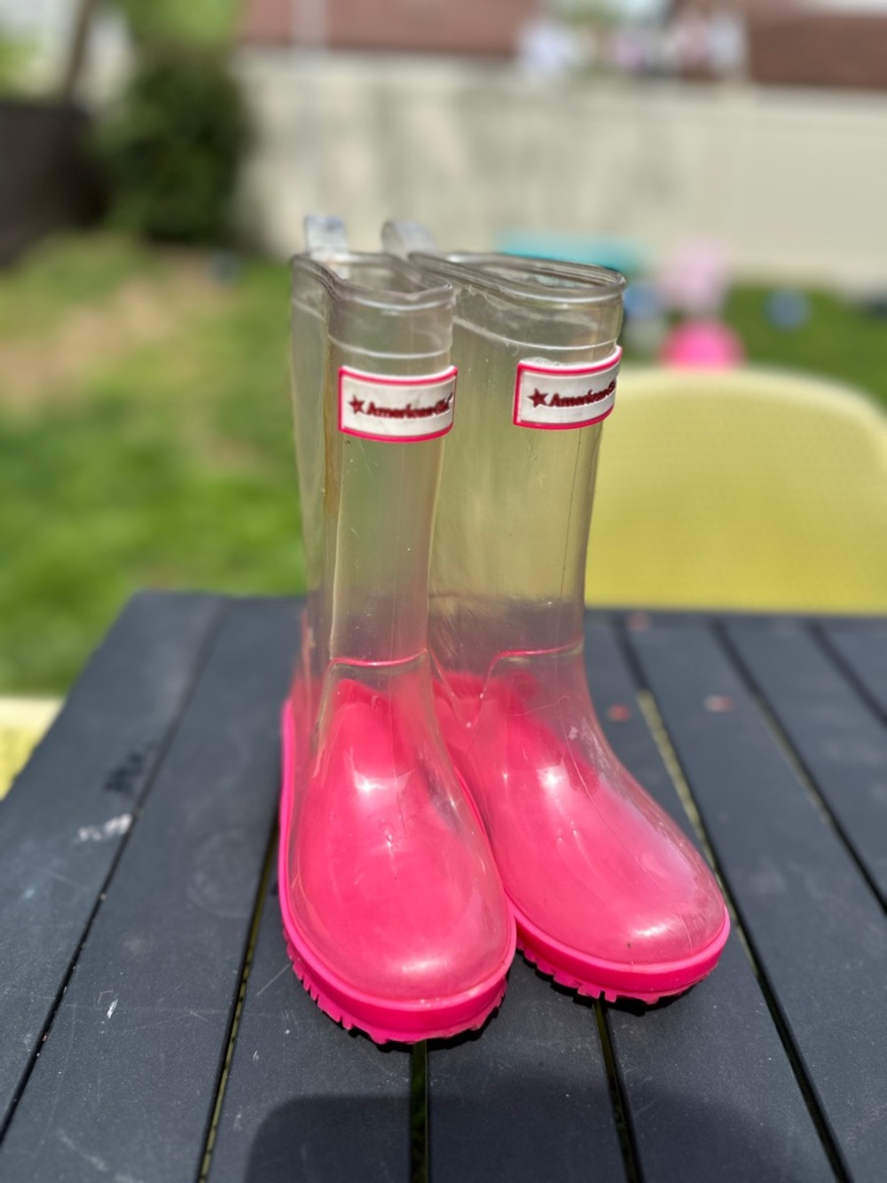 Clear Pink Rain Boots with Hot Pink Soles American girl wellie wisher boots